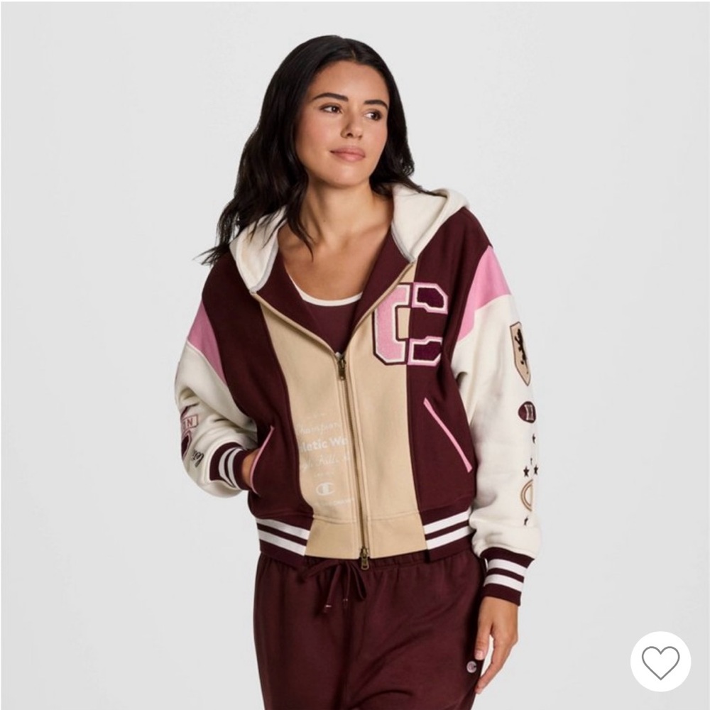 Champion Women's maroon and Cream Varsity Jacket